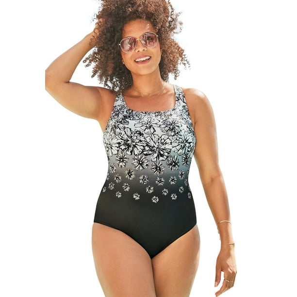 SWIMSUITSFORALL Swimsuits for All Womens Plus Size Longitude Chlorine Resistant Fan Tank One Piece Swimsuit 